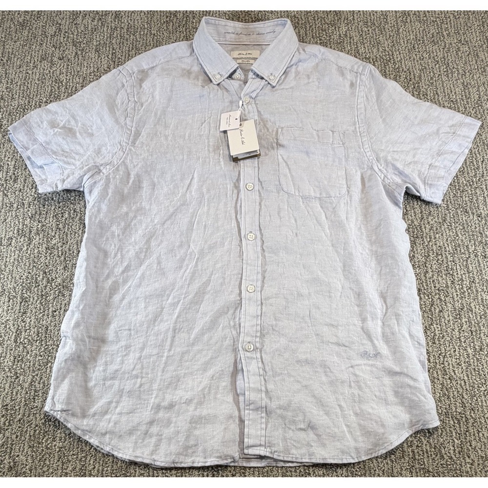 NWT Porter & Ash Men's Button Up Shirt Long Sleeve 100% Linen Light Blue Large